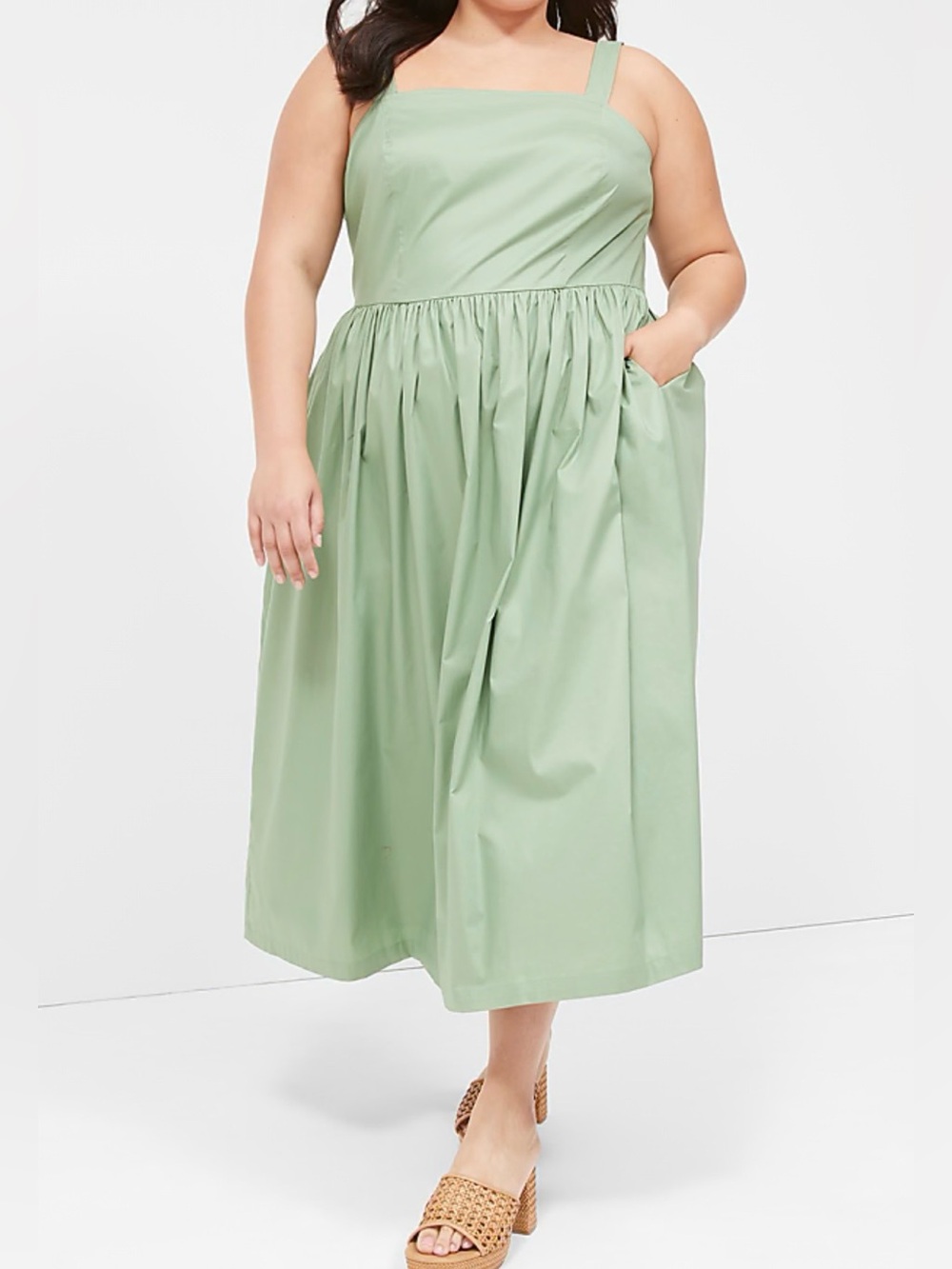 Lane Bryant Women’s 20 Light Green Smocked Pleated Midi Dress Wedding Vacation